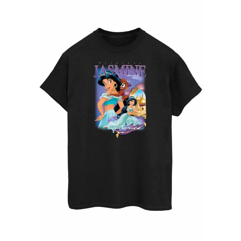 Aladdin Womens/Ladies Jasmine Montage Cotton Boyfriend T-Shirt / Black
